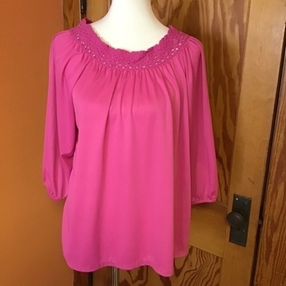 Vintage 70s hot pink muumuu tunic shirt - Picture 3 of 7